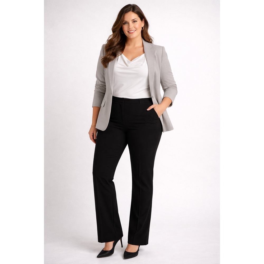 Susan Graver Black Ponte Pants Leg Career Chic Trousers Soft Stretch
